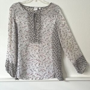 Soho New York Jeans Sheer Flower Peasant Blouse  M  Boho Y2K